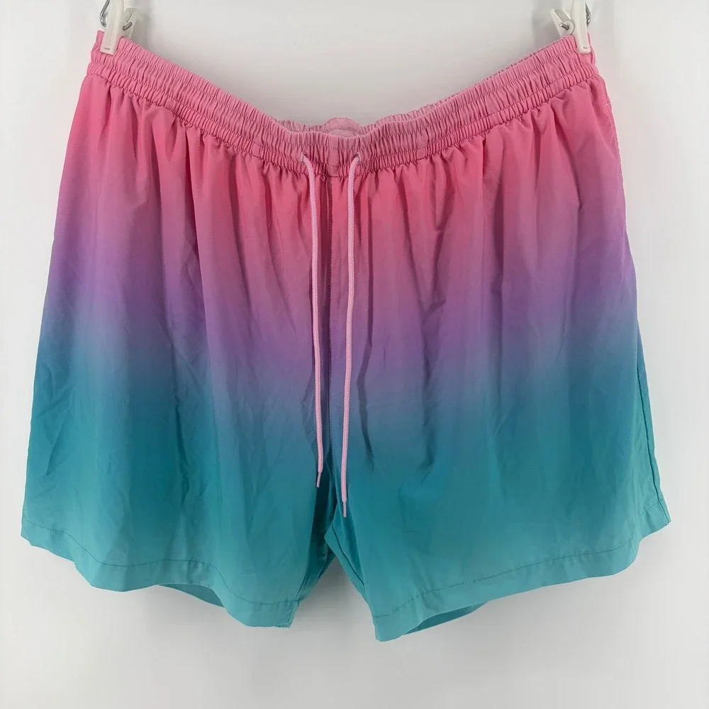 Caribbean Swim Shorts Mens 3XL B Pink Teal Ombre Gradient Trunks Beach Neon 6